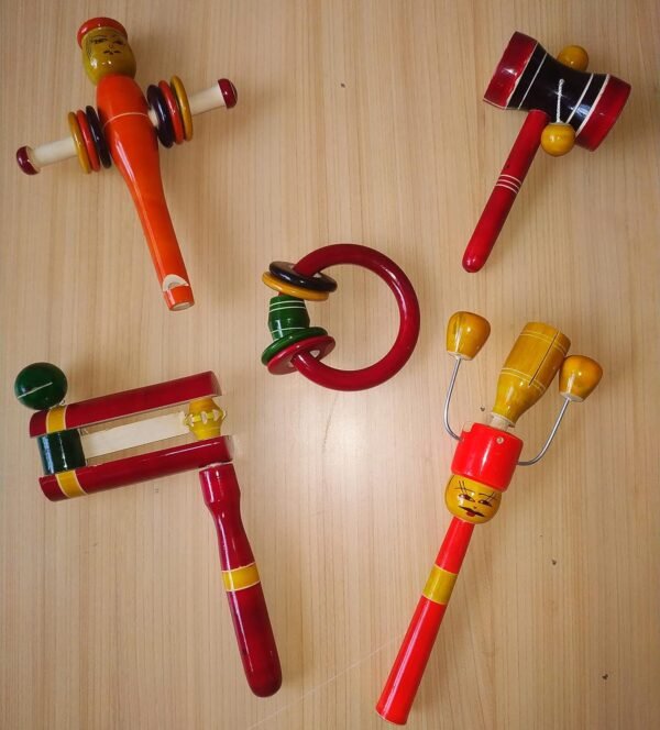 Wooden Rattle Toys for Baby, Infants/New Born Babies (0+ Years) -Set of 5- Multi Color - Discover Sounds, Develops Sensory Skills | Wooden Musical Toys Set of 5- Multi Color - Image 3