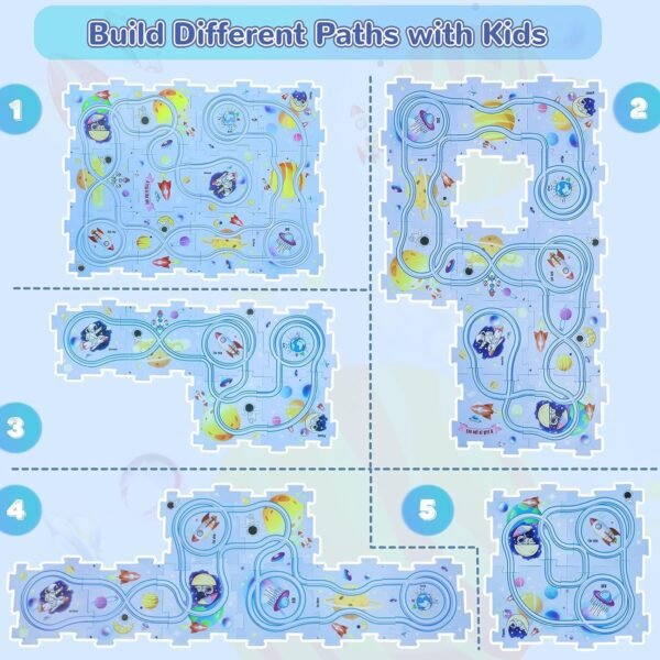 15 PCS Car Puzzle Track Set for Kids with A Cute Vehicle Toddler Puzzle Track Play Set- Critical Thinking Educational Toys for 3-5 Year Old Boys Girls (Universe 15 Pcs) - Image 6