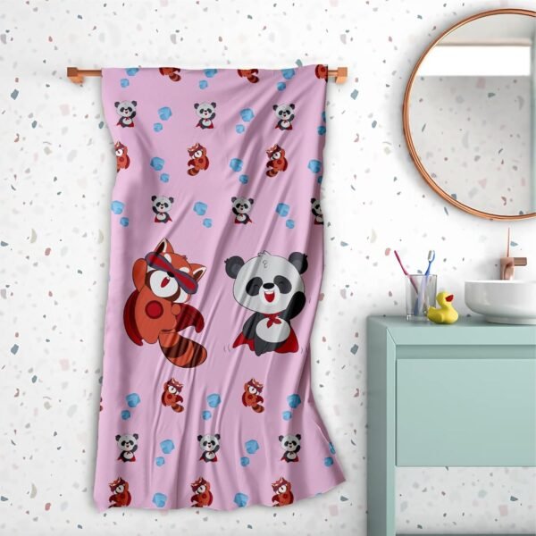 ECOSENSE® Kids Bath Towel Cotton Towel Printed Character Cartoon Ultra Soft Fully Absorbent 360 GSM, 60X120CM (Super Pandas)
