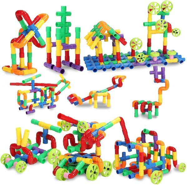 Plastic Pipe Puzzle Building Block Set for 3-8 Years Old Kids Boys & Girls,75+ Piece (Random Color Pipe Puzzle Building Block Toys)