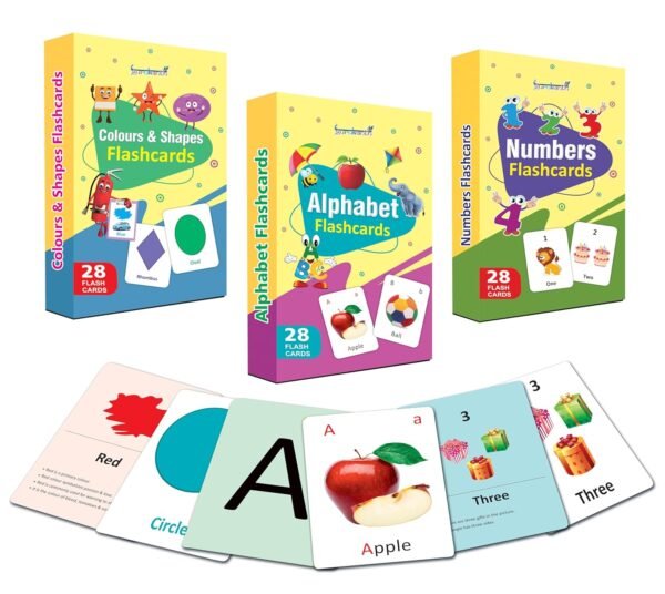 Premium Flash Cards for Kids Early Learning | Easy & Fun Way of Learning 1 Year to 6 Years Babies Smart Toys (Set of 3 - ABC, Numbers. Shapes & Colours)