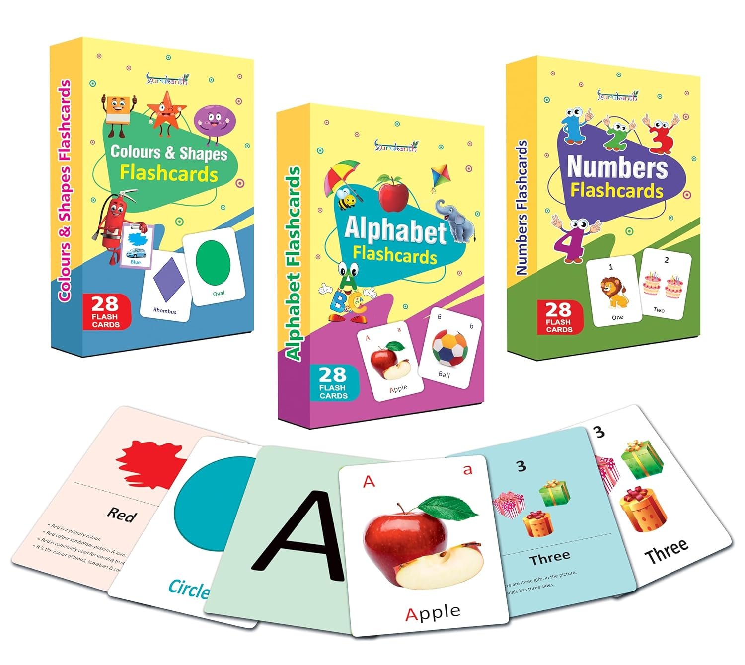 Premium Flash Cards for Kids Early Learning | Easy & Fun Way of Learning 1 Year to 6 Years Babies Smart Toys (Set of 3 - ABC, Numbers. Shapes & Colours)