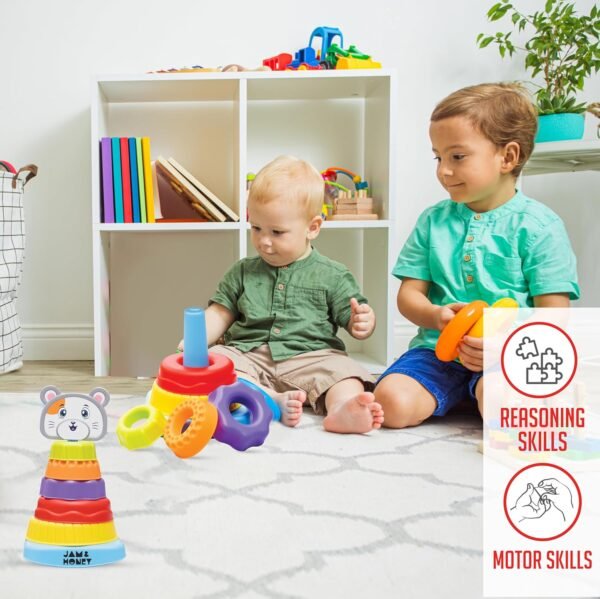 Amazon Brand - Jam & honey Stacking Toys for Kids Age 12+ Months I Sorting & Stacker Game for Kids I 6 Rings & 20 Shapes I Multicolour Toy - Image 6