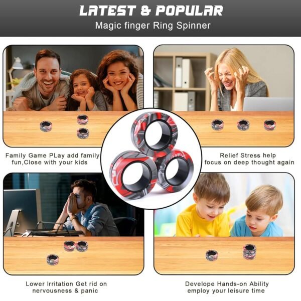 Kidology Magnetic Fidget Rings, Fidget Spinner Therapy Toys for Sensory Play, Ideal Gift for 4+ Year Olds, Stress Relief Anxiety Rings for Kids & Adults (RED/BLUE) - Image 6