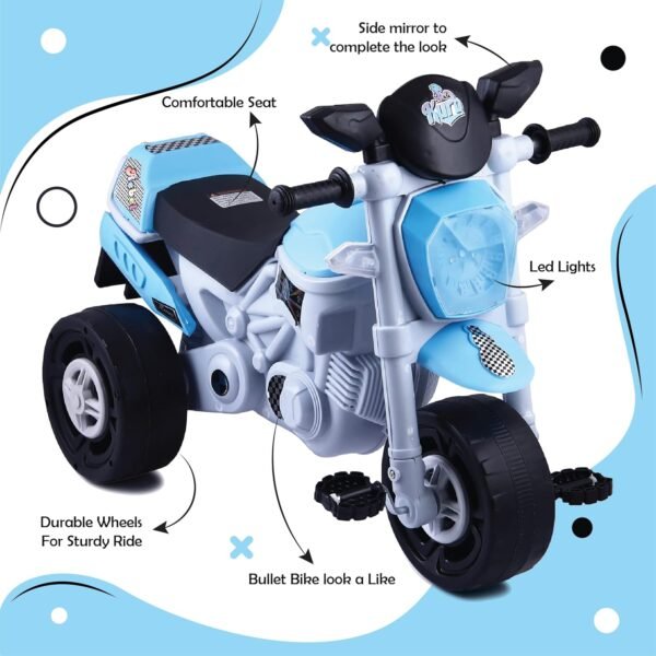 KURB Rebel TRIKES for Kids| Tricycle for Toddlers 1-5 Years | Boys & Girls | Smart Plug N Play | Bullet Tricycle with Light & Music| Capacity Up to 30Kgs Wheels - Blue - Image 2