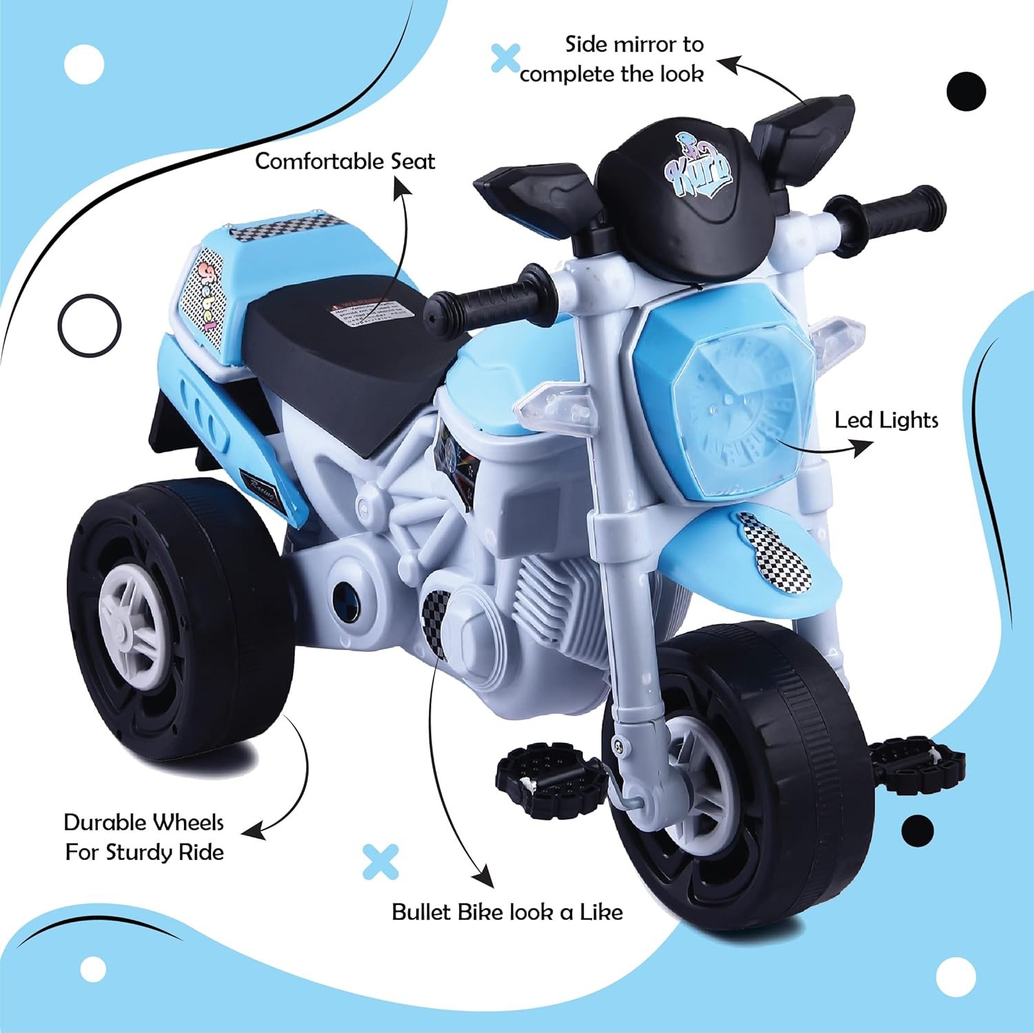 KURB Rebel TRIKES for Kids| Tricycle for Toddlers 1-5 Years | Boys & Girls | Smart Plug N Play | Bullet Tricycle with Light & Music| Capacity Up to 30Kgs Wheels - Blue - Image 2