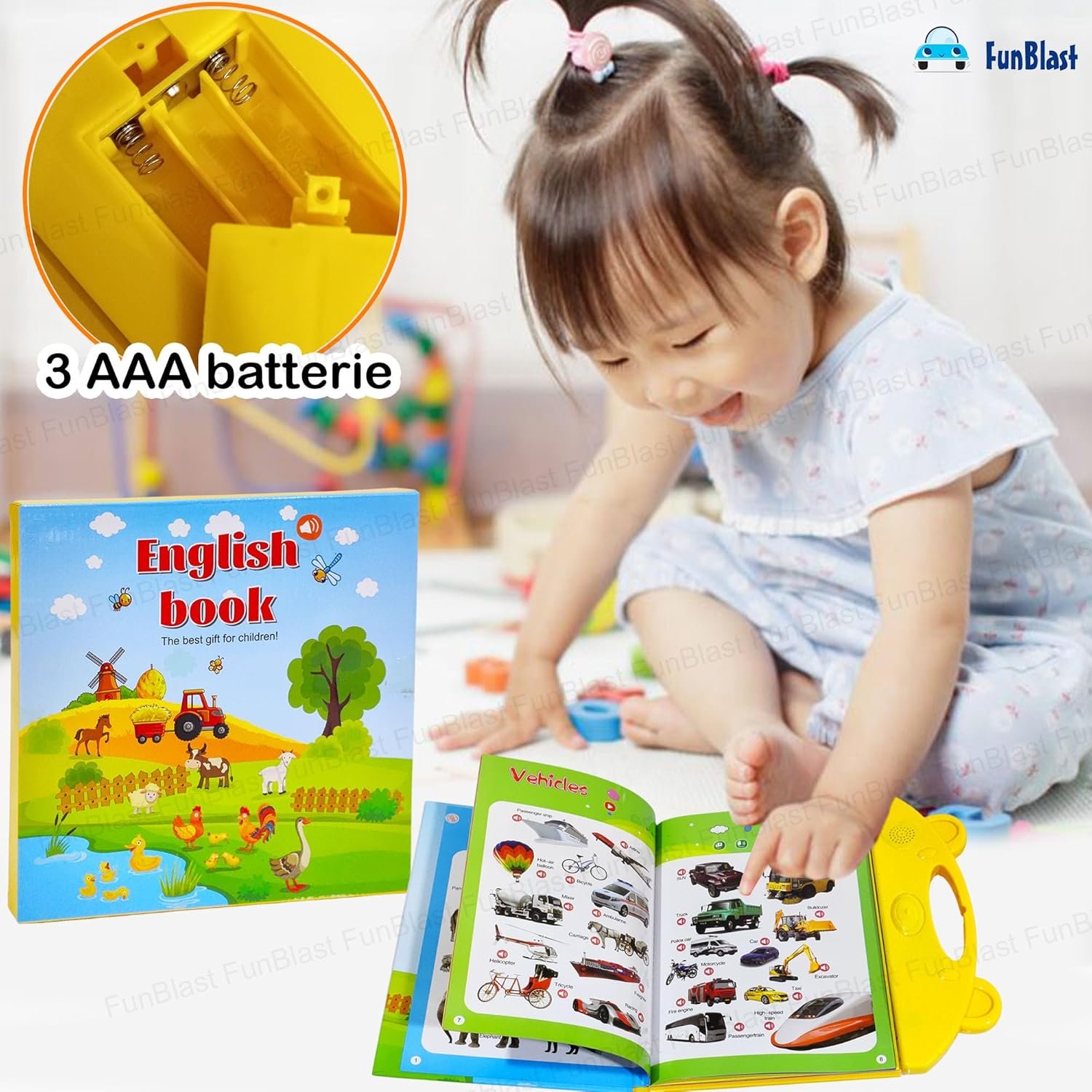FunBlast Audio Book for Kids - My English E-Book with Alphabet, Numbers, Shapes, Animals, Nursery Rhymes, Educational Phonetic Learning Book for 3 + Year Kids, Boys, Toddlers (B) - Image 5