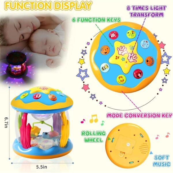 Kidology Rotating Pacific Drum Baby Musical Toys 0-3 Years Light Up Projector Infant Tummy Time Toys Sensory Toddler Toy Birthday Gifts for Girl Boy Learning & Education Toy - Image 3