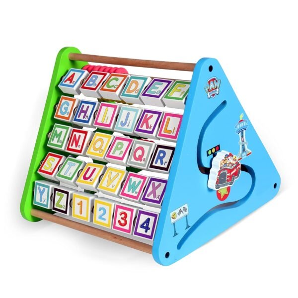 4 in 1 Wooden Activity Triangle Center Cube | Alphabet Blocks, Abacus, Shape Shorter, Zig Zag Sliding Cartoon Figure Maze | Toys for Babies Montessori Learning Toy for 1-5 Year Old Kids - Image 5