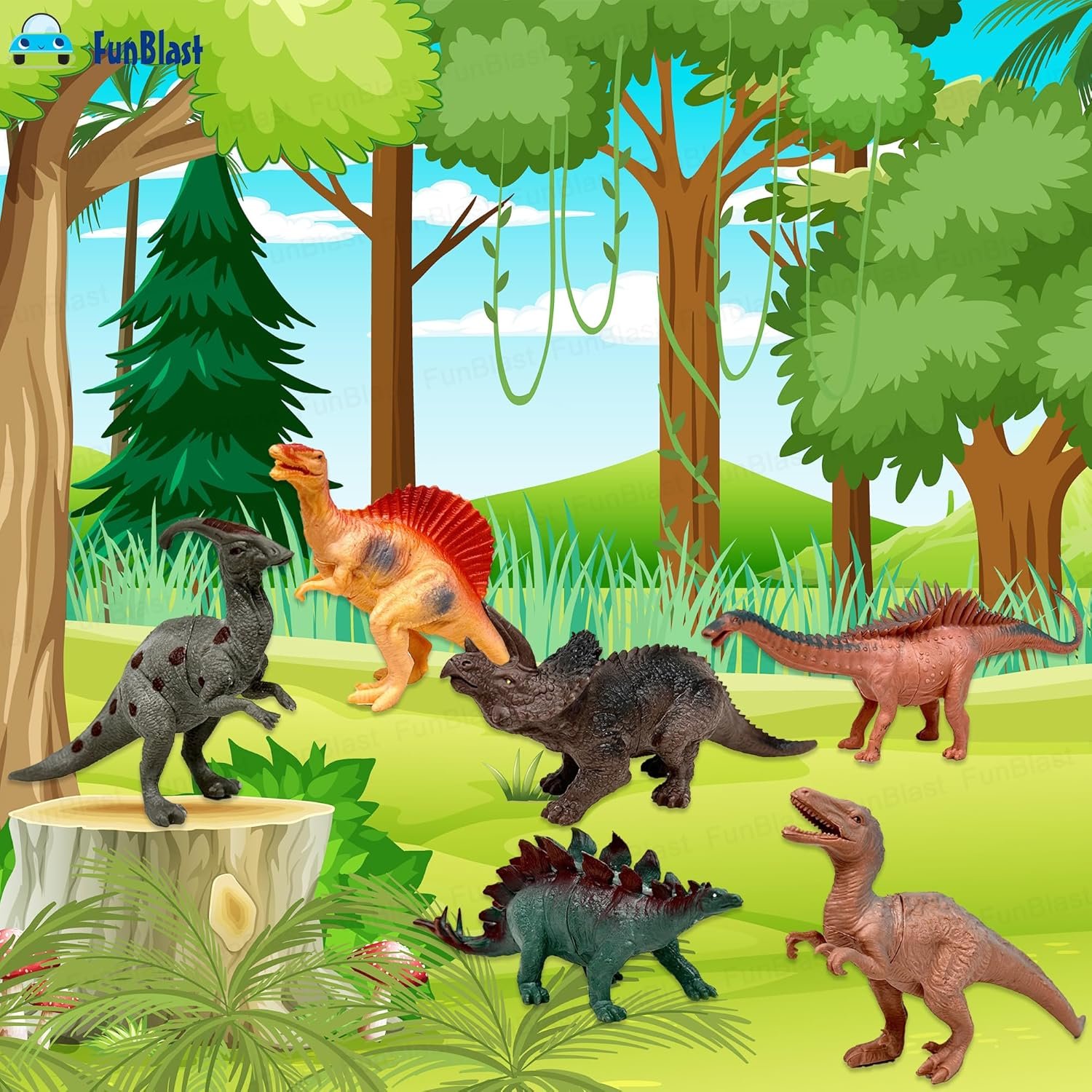 FunBlast Dinosaur Toy for Kids, Pack of 6 Pcs Dinosaurs Animals Figures Toys for Kids, Boys, Dinosaur Toys for Kids, Animal Figure Play Set for Kids, Boys, Girls - Multicolor - Image 2