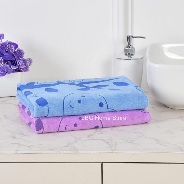 Combo of Kids Bath Towel for Girls Boys -Premium Microfiber Quick Drying Towels for Unisex Kids - Cartoon Print Wash Dry Cloth Towel for Babies Toddlers, 60 x 120 CM, Blue & Purple