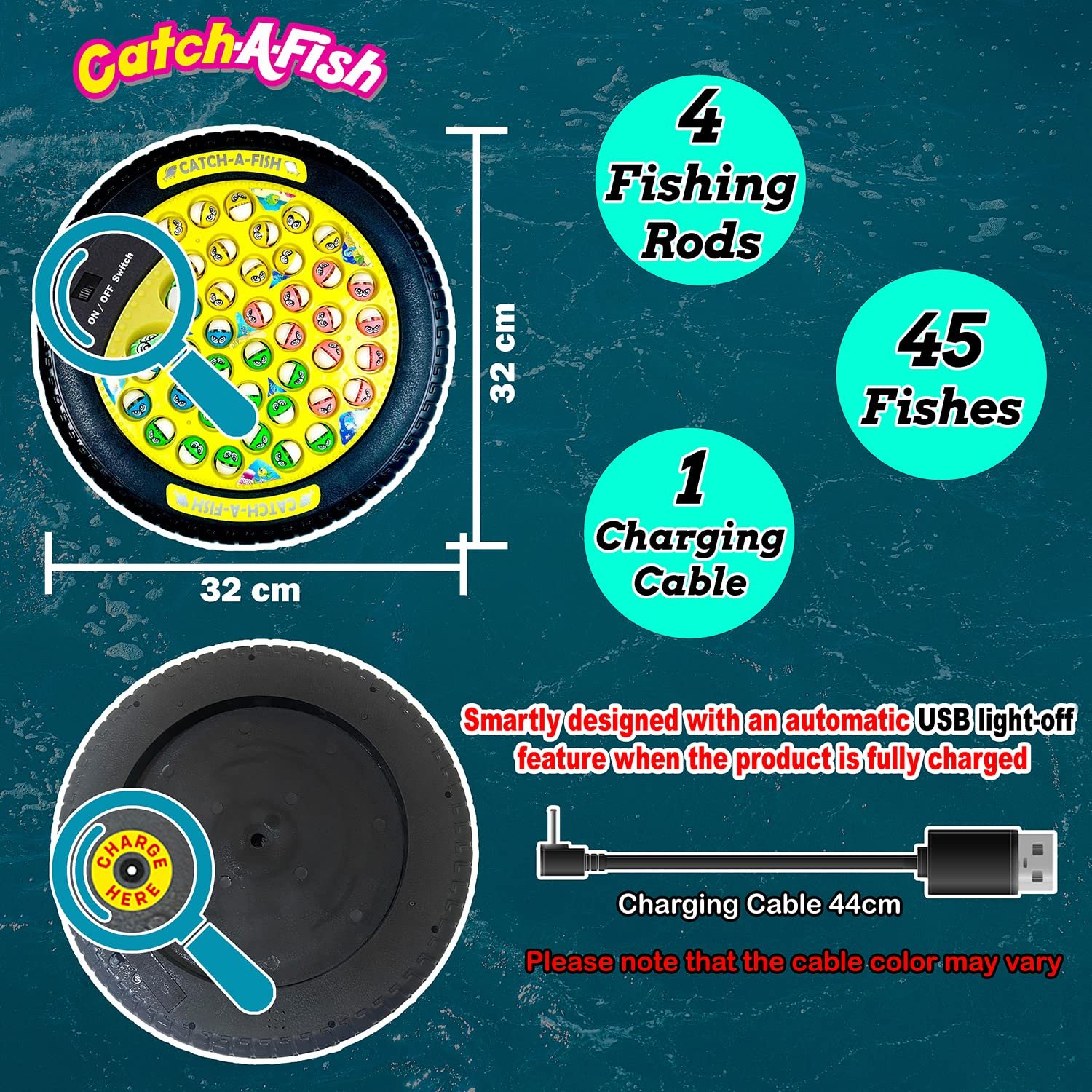 KIPA GAMING KIPA Rechargeable Fish Catching Game Set - 45 Vibrant Fish and 2 Catching Sticks - Interactive and Educational Toy for Kids Age 3+ - Image 2