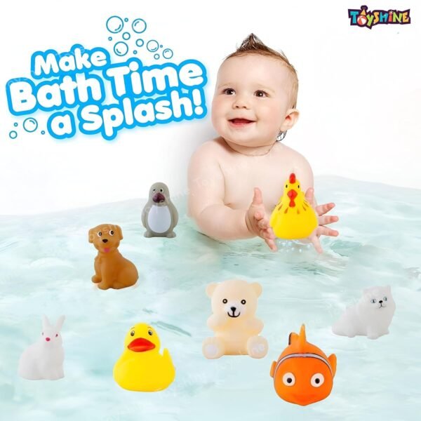 Toyshine 12 Pc Floating Non Toxic BPA Free Animal Bath Toys Chu Chu Sound Swimming Pool Shower Squeezy Toys for 1 2 3 4 Year Old Boys Girls Kids - Image 3