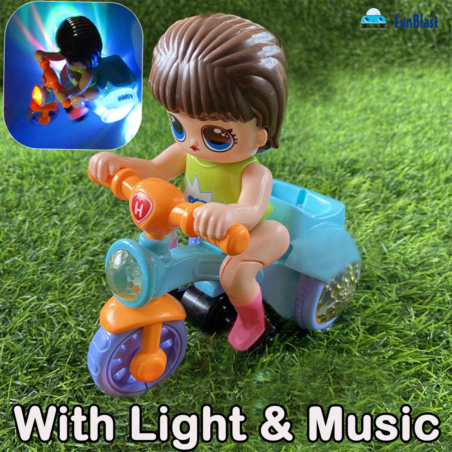 FunBlast Musical Tricycle Toys - Stunt Bicycle Toys, Bump & Go Vehicle Toy with Sound & Flashing Light, Tricycles Toys for Kids 3+ Years (Random Color) - Image 6