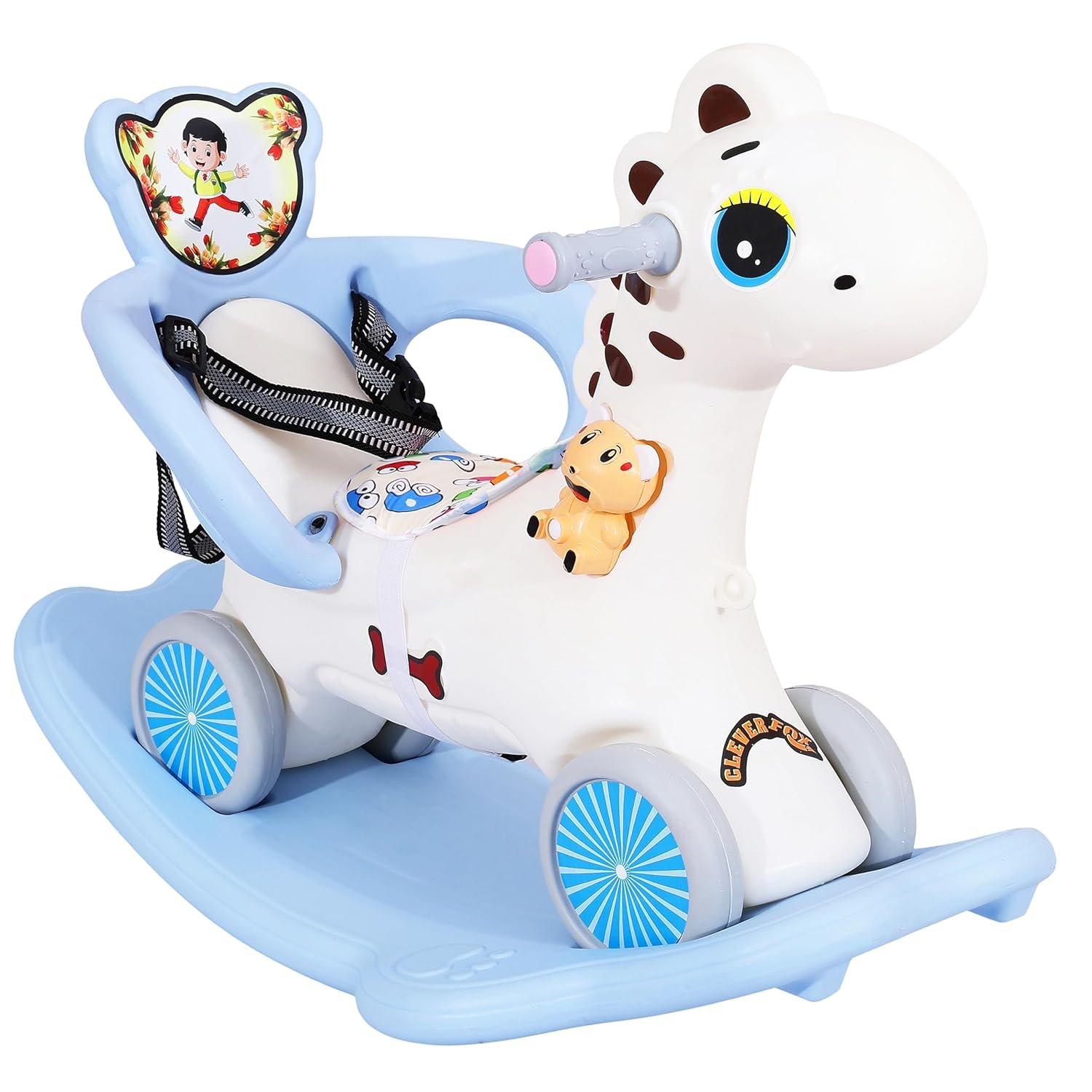 KURB 3-in-1 Ride-on Horse and Rocker for Kids | Multi-Functional | Age 12 Months - 4 Years | Sturdy and Durable | Safety Belt | Child-Safe Plastic (White)