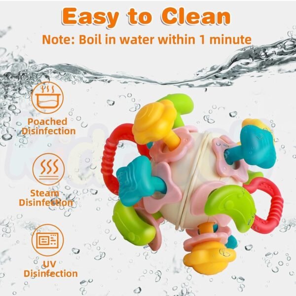 Kidology Silicone Space Ball Baby Teether - Sensory Toys for Boys and Girls, Newborn & Infant Rattle Toys, Montessori Learning Developmental Toddler Toys Suitable for Babies 6+ Months, Multicolor - Image 3
