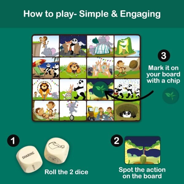 Chalk and Chuckles A Day in The Jungle – Animal Bingo Board Game for Kids 4-7 Years, Fun Family Game That Teaches Kindness and Social Skills, Educational Gift for Boys & Girls 5, 6 Years - Image 3
