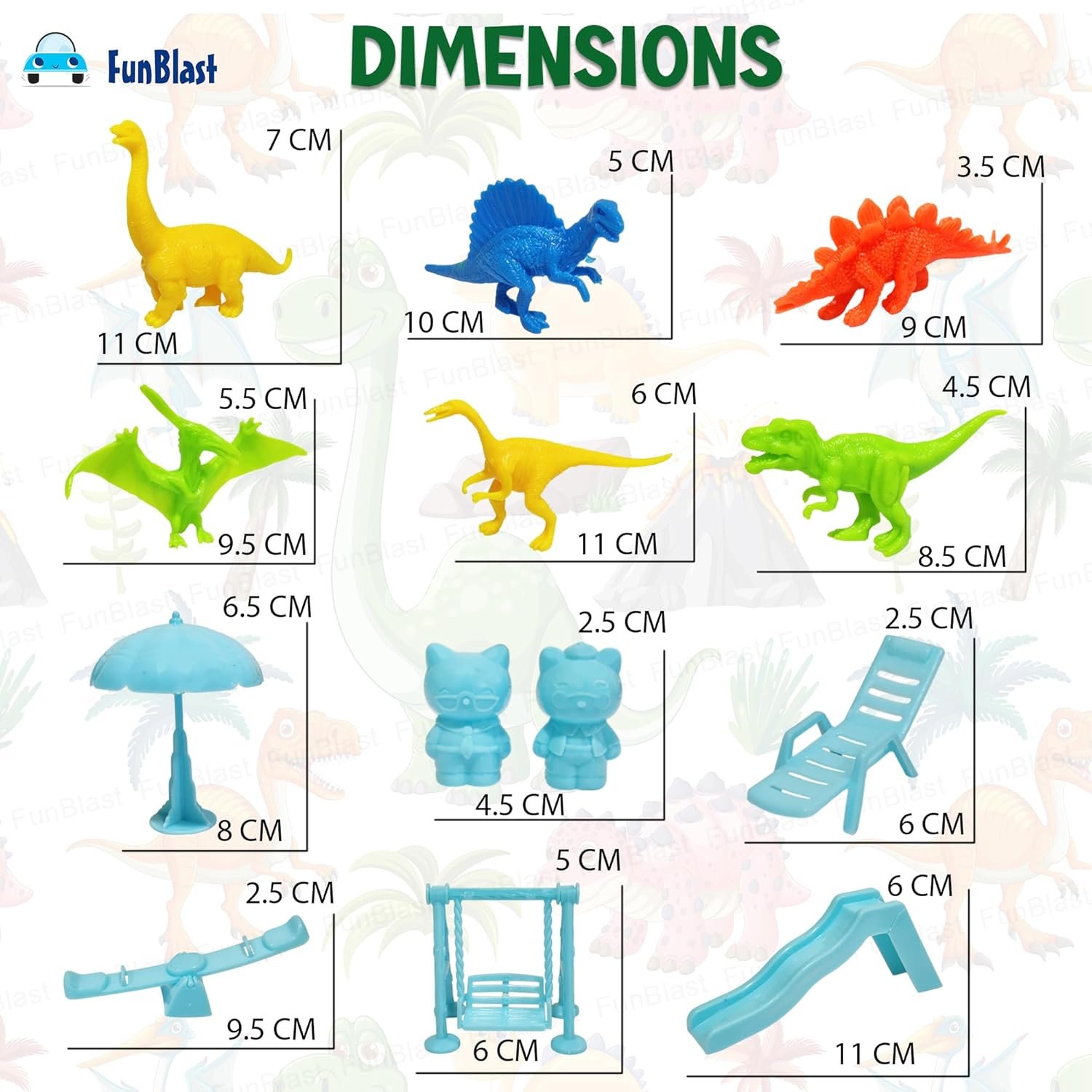 FunBlast Colorful Dinosaur Toy Play Set for Kids, Dinosaur Toy Set, Animal Figure Toys, Set of 6 Dinosaur with Eggs, Trees and Other Accessories. (Multicolor) - Image 3