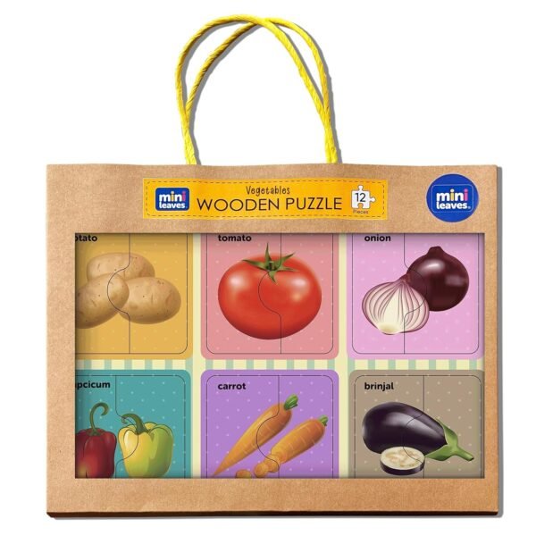 Vegetables 2 Pieces Wooden Puzzle Set, Kids Toys for 2-5 Years Boy, Educational Jigsaw, Zero Plastic, My First Learning Puzzle for Picture Matching, Toys for 2+ Year Old Boy