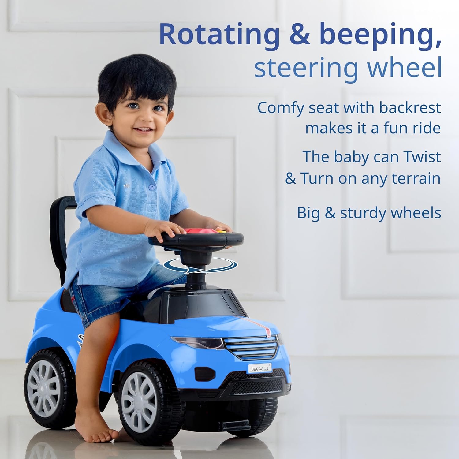 LuvLap Starlight Ride on & Car for Kids with Music & Horn Steering, Push Car for Baby with Backrest, Safety Guard, Under Seat Storage & Big Wheels, Ride on for Kids 1 to 3 Years Upto 25 Kgs (Blue) - Image 4