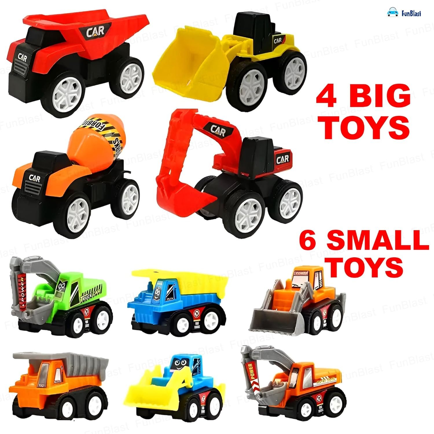 FunBlast Pull Back Vehicles Toy Cars Playset - Set of 10, Construction Mini Power Friction Trucks for 3+ Years Old Kids - Multicolor - Image 5