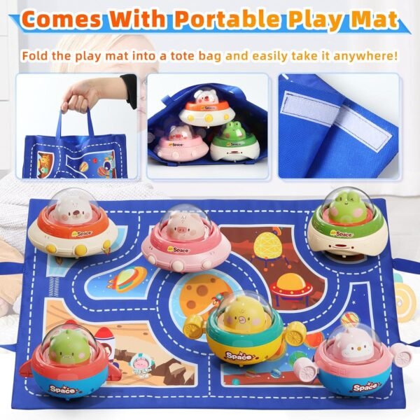 6PCS Infant Car Toys with Playmat & Storage Bag,Animals Car Toys for Ages 0-2,1 Year Old Birthday Gift for Baby 12-18 Months,Space Theme Toys for 1 Year Old Boy and Girl - Image 5
