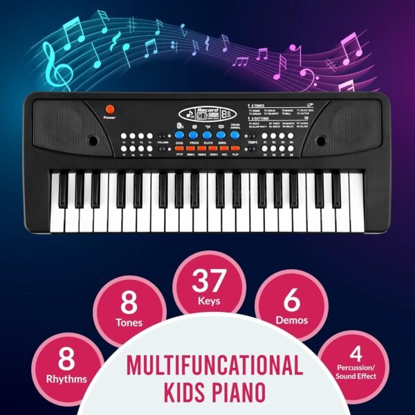 Gesto Piano for Kids with Mic Recorder - 37 Keys 8 Rhythms 8 Tones 6 Demos Portable Musical Toys, Keyboard Musical Instrument for Boys Girls | Baby Toy for Age 3 to 14 Years (1 Yr Extended Warranty) - Image 3