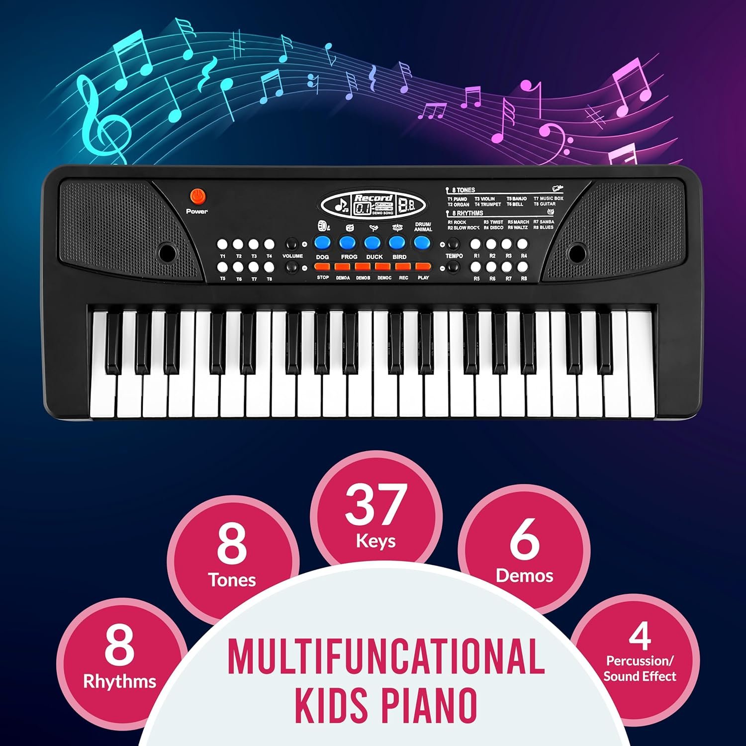 Gesto Piano for Kids with Mic Recorder - 37 Keys 8 Rhythms 8 Tones 6 Demos Portable Musical Toys, Keyboard Musical Instrument for Boys Girls | Baby Toy for Age 3 to 14 Years (1 Yr Extended Warranty) - Image 3
