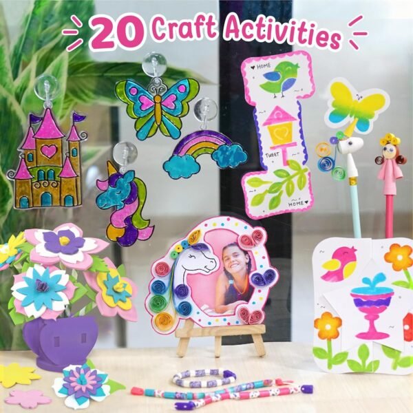Imagimake Fabulous Craft Kit – 5-in-1 Arts & Crafts Set for Kids – Glass Painting, Paper Quilling, Stamp Art & More – Fun DIY Gift for Girls Ages 5-9 - Image 4