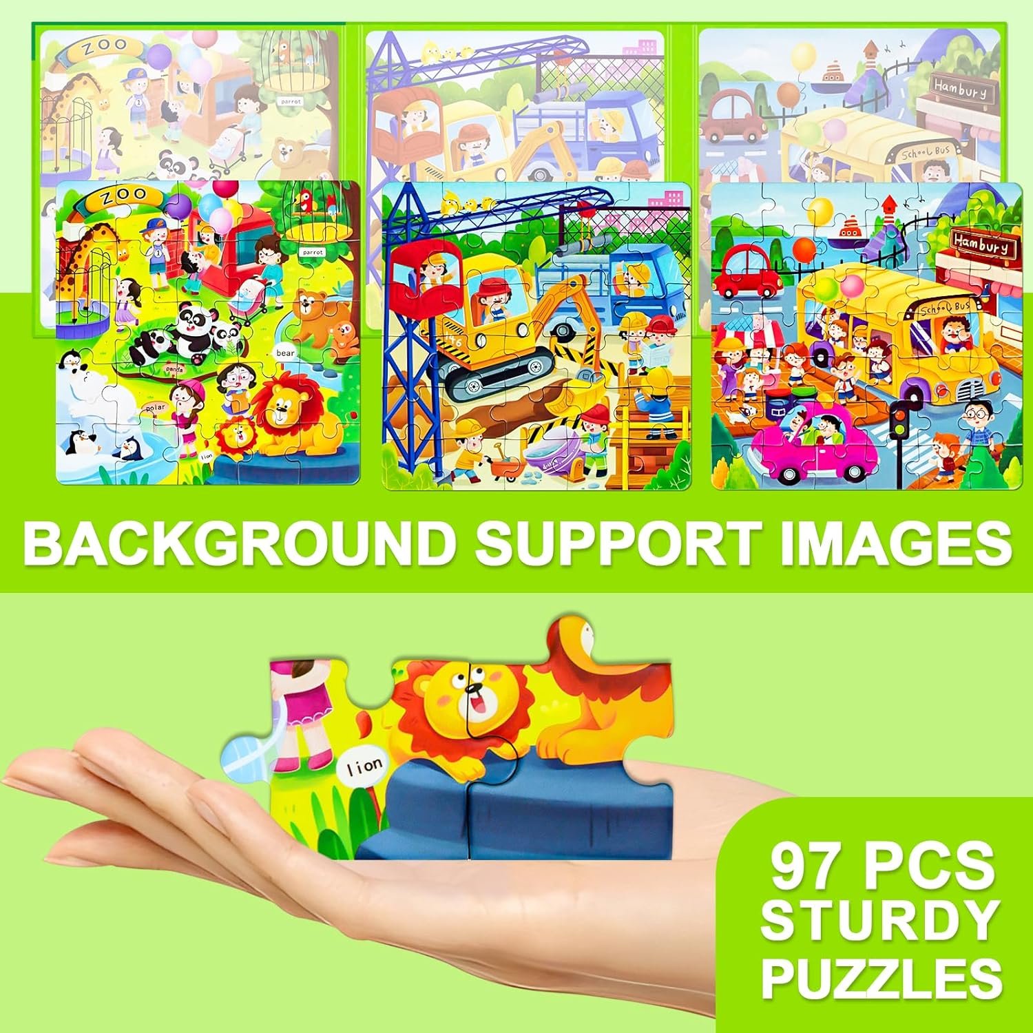 Magnetic Puzzles for Kids Ages 4-8, 3 in 1 Cartoon Jigsaw Puzzle Book, Kids Travel Puzzles Toys, Preschool Learning Toy for Kids 3-8 Year (Green Zoo) - Image 6