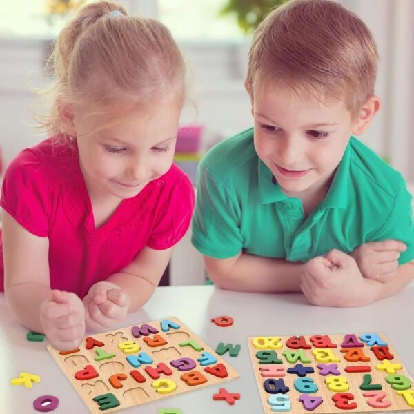 Kidology Wooden Puzzles for Toddlers for Kids Preschool Learning Toys, Wooden Montessori Toddler Puzzles Wooden Alphabet, Number, Shape Puzzles for Kids 2-4 Years Old (Number + Alphabet Puzzle - 2Pcs) - Image 2