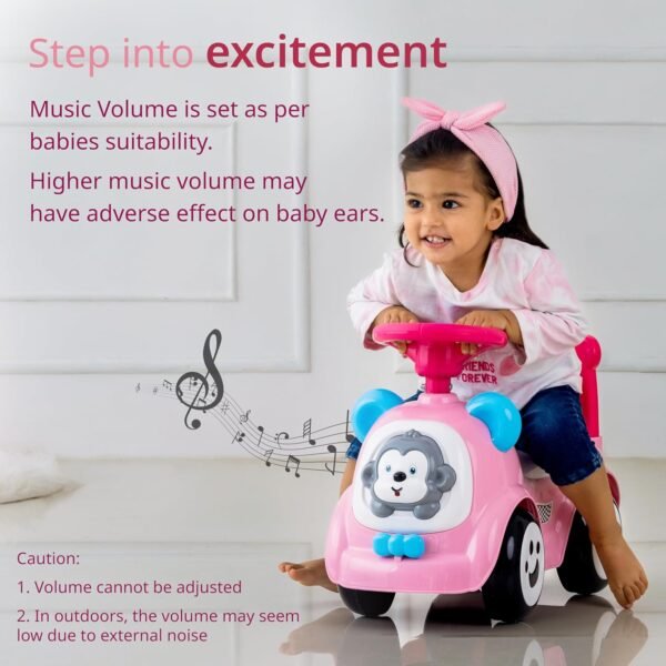 LuvLap Sunny Ride on & Car for Kids with Music & Horn Steering, Push Car for Baby with Backrest, Safety Guard, Under Seat Storage & Big Wheels, Ride on for Kids 1 to 3 Years Upto 25 Kgs (Pink) - Image 5