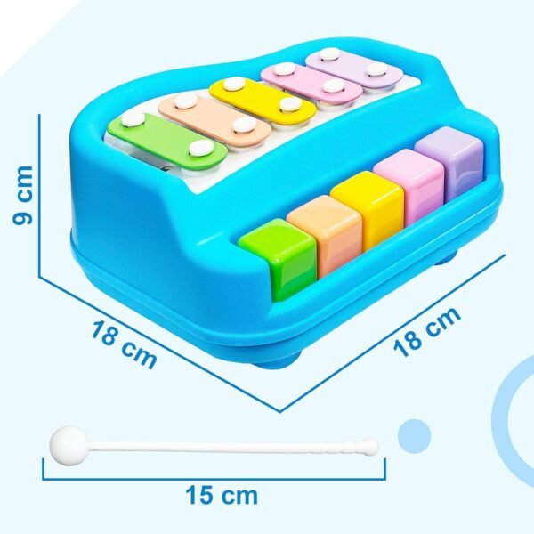 VGRASSP 2 in 1 Small Xylophone and Piano Toy for Kids with Colorful Keys and Drum Sticks - Musical Instrument Toy for Baby and Toddlers - Blue - Image 3