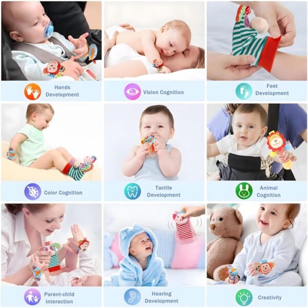 Wrist Rattles Foot Finder Rattle Toy for 0-4 Months Baby, Feet Leg Ankle Socks Arm Hand Bracelet Shaker for 4-8 Months Infant boy & Girl, Gift Set for 0-1 Years Newborn Babies (5 pcs-A) - Image 6