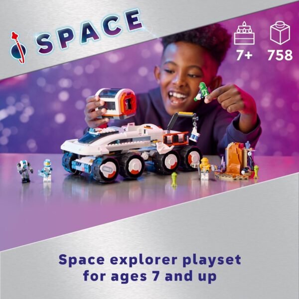 LEGO City Command Rover and Crane Loader Outer Space Toy Building Set, 4 Astronaut Toy Minifigures, Space Robot, 2 Alien Action Figures, Gift for 7 Year Old Boys, Girls, and Kids, 60432 - Image 2