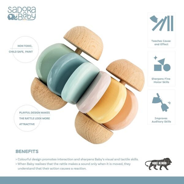 Vroom Vroom Wooden Rattle - Car shaped Made from hardwood, Non toxic colours, Odourless Colours, Natural and environment friendly, Pack of 1, Colourful toy car, Wooden toys, Wooden rattle, Montessori toy, child safe, development toy, Vrrom Vrrom Wooden Rattle - Image 3