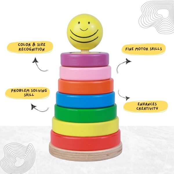SMARTBEE Wooden Advanced Shape Rainbow Stacker | Color and Shape Sorter Toy for Kids Age 2-4 | Learning Toy & Gift for Children - Image 6