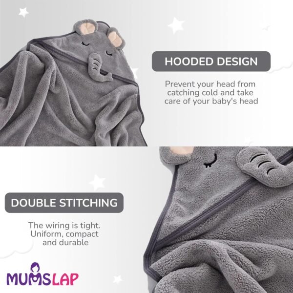 Hooded Baby Towel - Premium Soft Baby Bath Towel for Bathtub for Newborn, Infant-Ultra Absorbent, Natural Baby Stuff Towel for Boys and Girls (Bear, Kitty & Puppy) (Elephant) | Polyester Blend