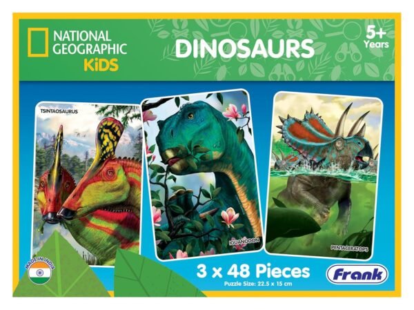 Frank 3 in 1 National Geographic Dinosaurs Jigsaw Puzzle for Kids 5+ Years, Set of 3 (48 Pcs Each) | Fun & Challenging Educational Toys | Brain Booster Puzzle Games for Focus & Memory, Gifts for Kids