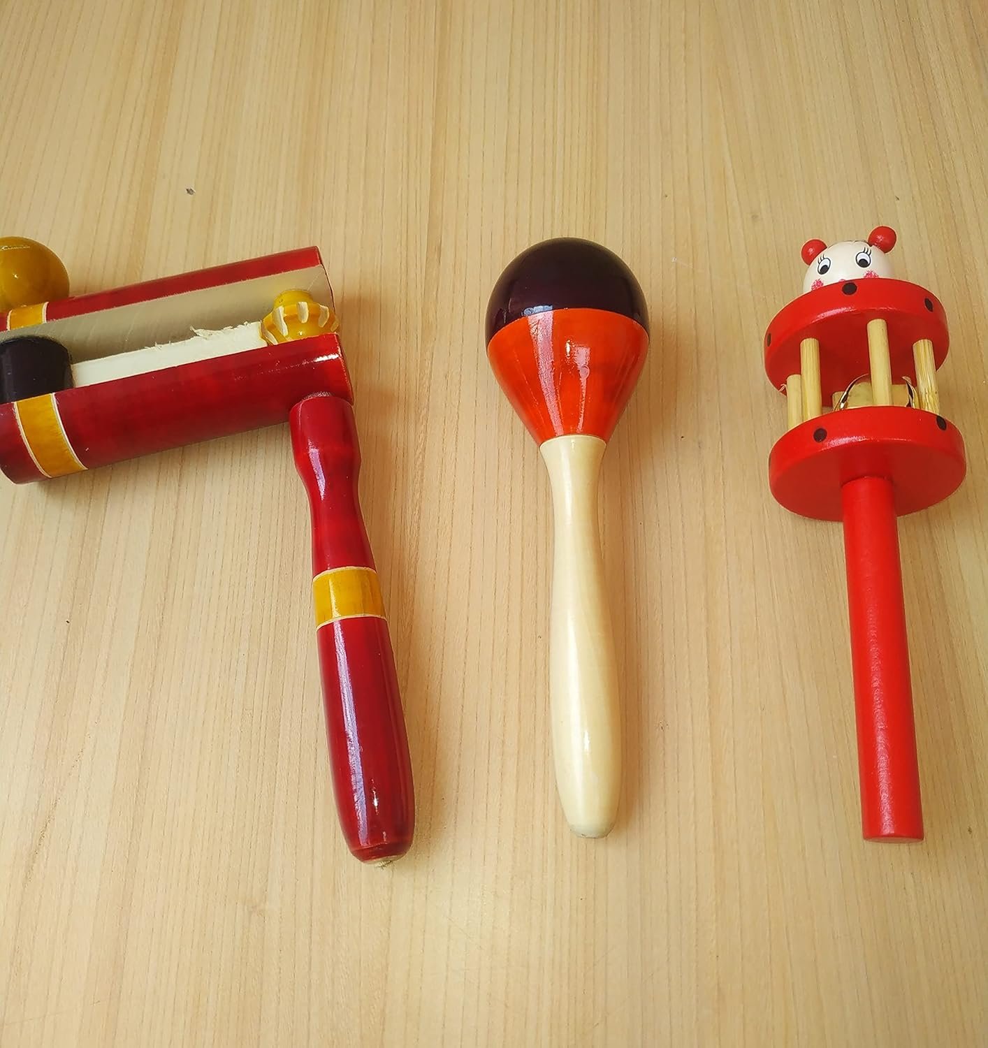 Channapatna Toys Wooden Rattle Toys for Baby/Infants (0+ Years) - Set of 3 pcs - Multicolor - Discover Sounds, Develops Sensory Skills - Image 2