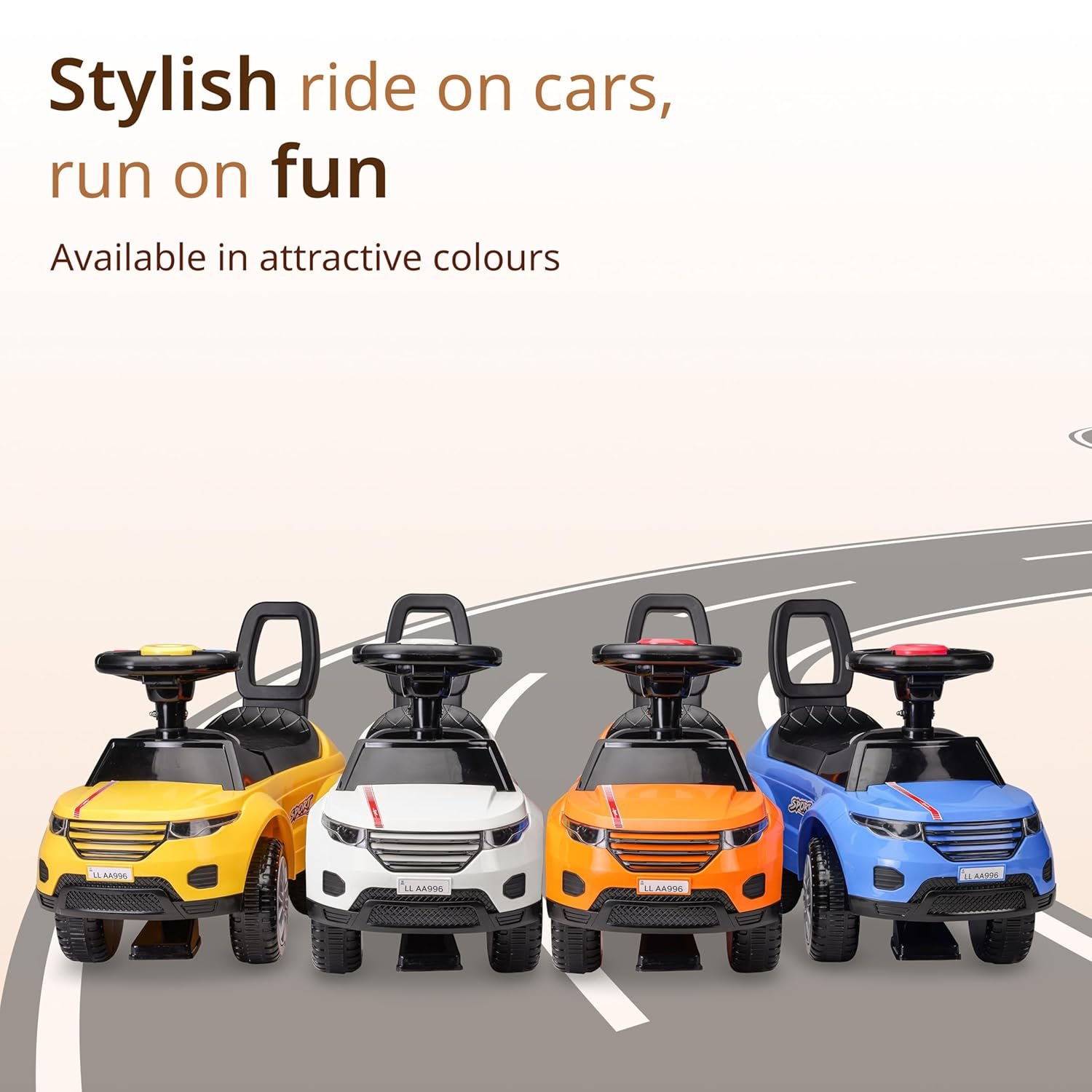 LuvLap Starlight Ride on & Car for Kids with Music & Horn Steering, Push Car for Baby with Backrest, Safety Guard, Under Seat Storage & Big Wheels, Ride on for Kids 1 to 3 Years Upto 25 Kgs (Orange) - Image 6