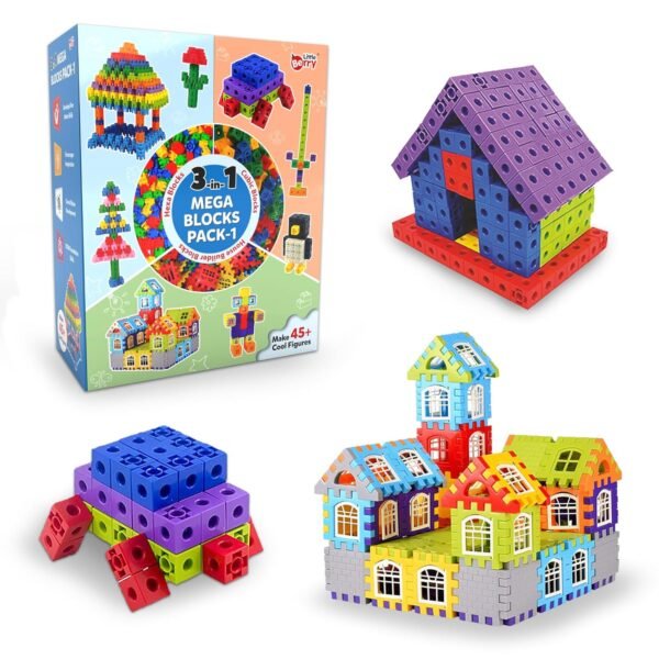 3-in-1 Plastic Building Blocks for Kids (Pack 1): Hexa, Cubic & House Builder Blocks | Blocks Puzzle Games for Kids 2+ Years with 125+ Pcs | Education & Learning Toys for Boys & Girls