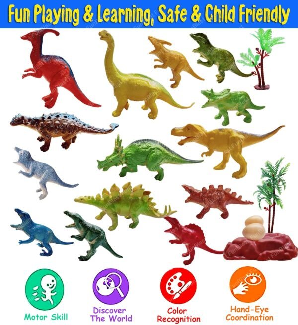 FunBlast Dinosaur Figures Play Set - 14 Pcs Dinosaur World Animals Toys for Kids - Best Birthday Return Gifts - Image 6