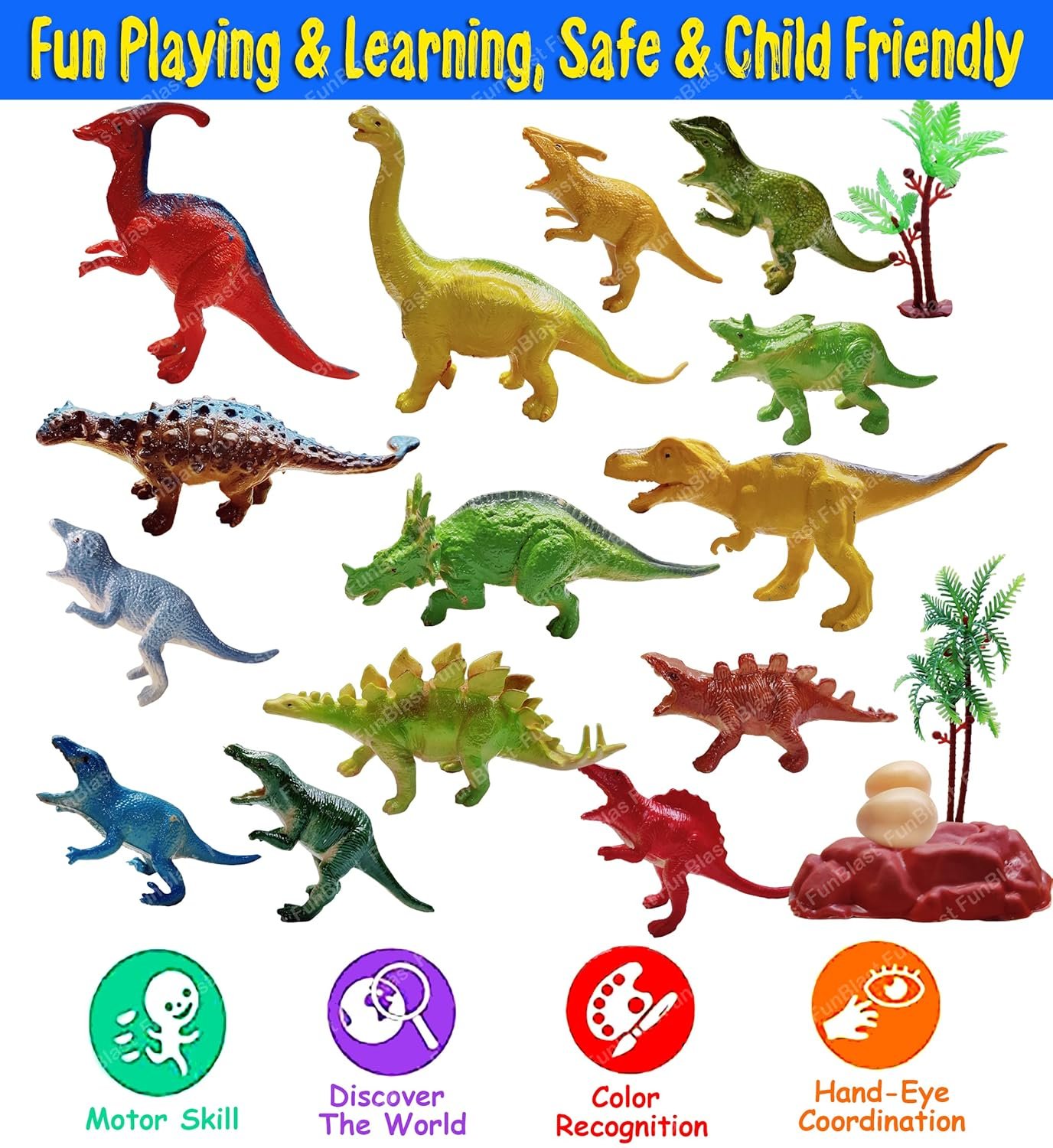 FunBlast Dinosaur Figures Play Set - 14 Pcs Dinosaur World Animals Toys for Kids - Best Birthday Return Gifts - Image 6