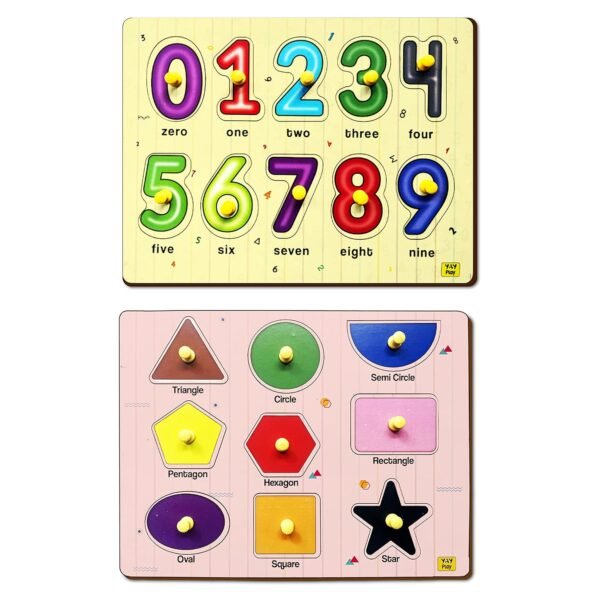 Geometric Shapes And 0 To 9 Number Pegboard Wooden Shape Sorter Educational Learning Puzzle For 2-5 Year Kids- Combo Pack