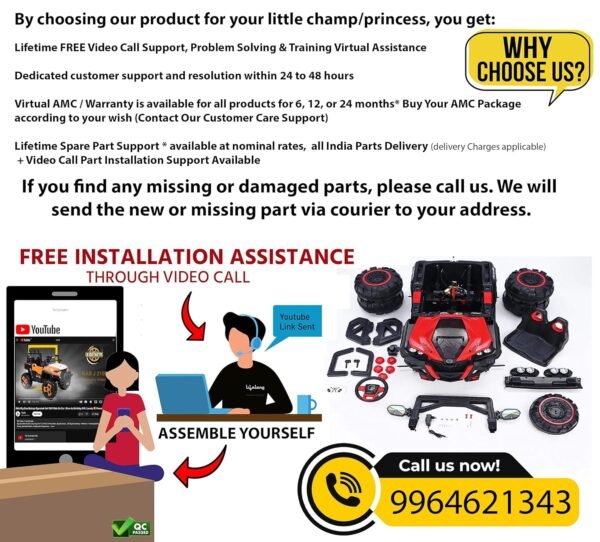 Wishmaster Driving EV Cars for 1, 2, 3, 4, 5, 6 Years | Remote + Steering + Mobile App Control | Kids Jeeps (Entery Level Jeeps [2-6 Years]- Thar, Red) - Image 5