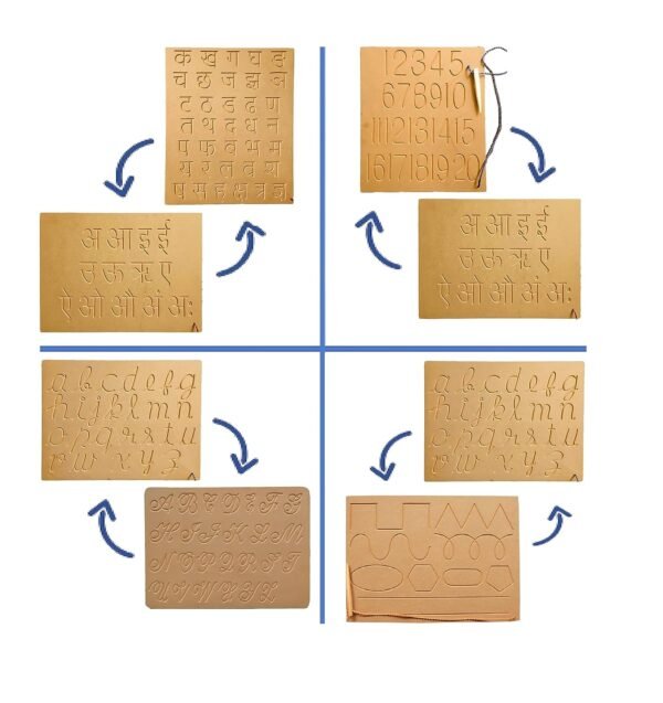 Wooden Tracing Board for Kids Reading & Writing Board with Pencil Educational Learning Toys 2 in 1 Slates for 2 Yr Kids Capital & Small, Cursive, Number, Pattern Varnamala & Hindi Ka KHA (Pack of 4) - Image 6