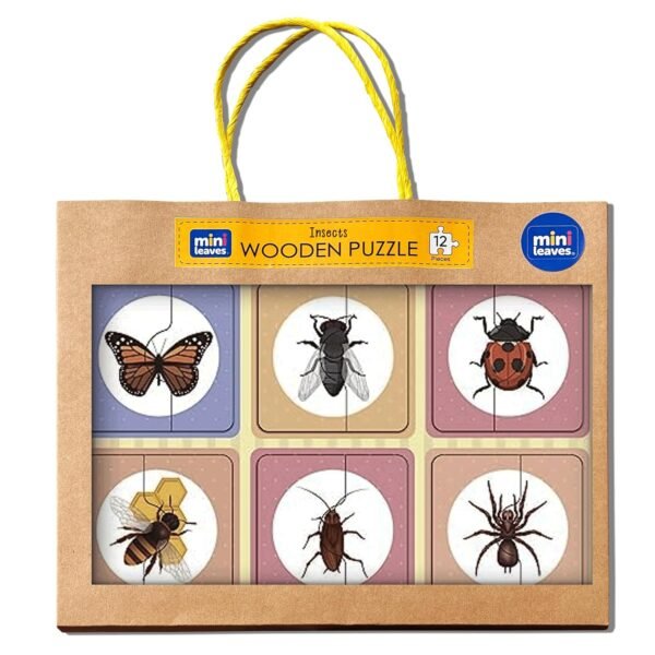 2 Piece Insects Wooden Jigsaw Puzzle - Educational Kids Toys for 2-5 Years Boy, Child Safe, Durable, Vivid Insect Images, Zero Plastic, Picture Matching, Engaging Preschool Toys
