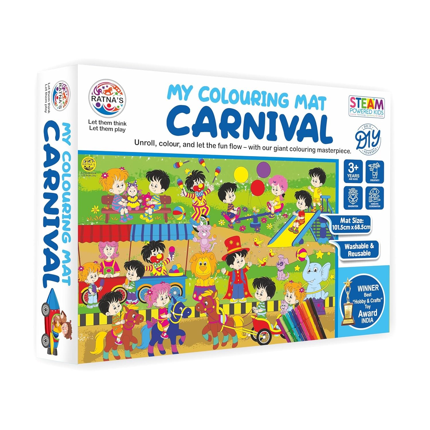 Ratna\'s My Coloring Mat Carnival Printed Mat of Size 40 x 27 Inches, Washable & Reusable Colouring Kit for Kids 3+ Years
