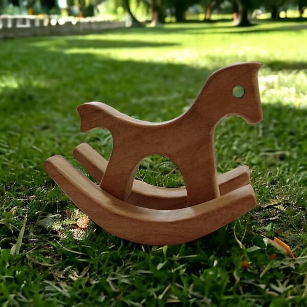Mini Swing Horse for Toddlers Pure Neem Wood, Brown - Image 2
